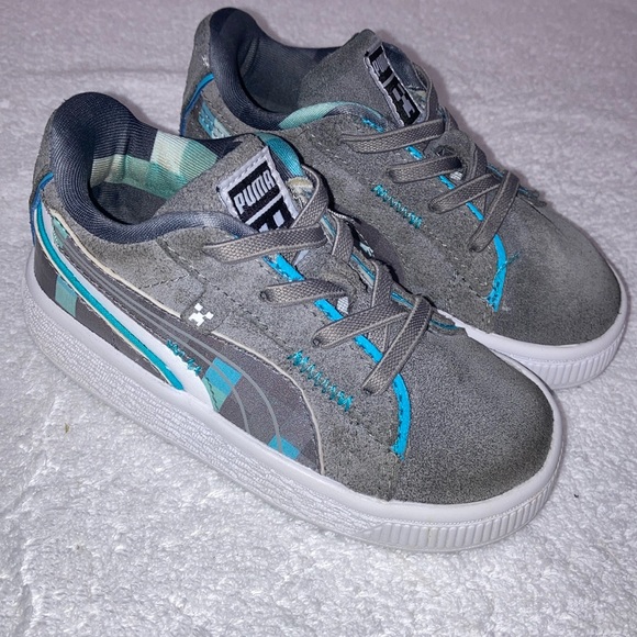 Puma Suede Minecraft Ac Inf Boys Grey Sneakers Casual Shoes 38448702 size 7c - Picture 1 of 8